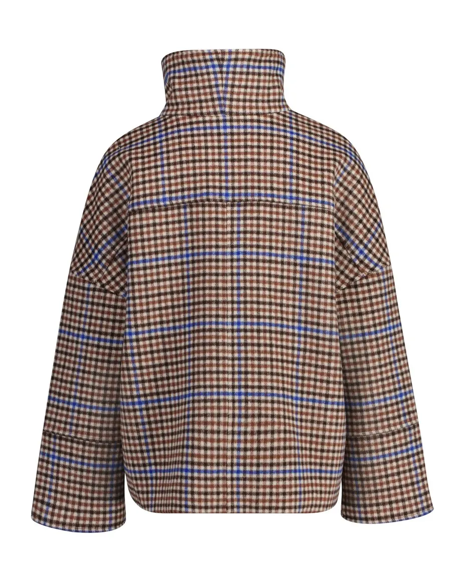 Checked Cropped Wool Jacket - College Blue