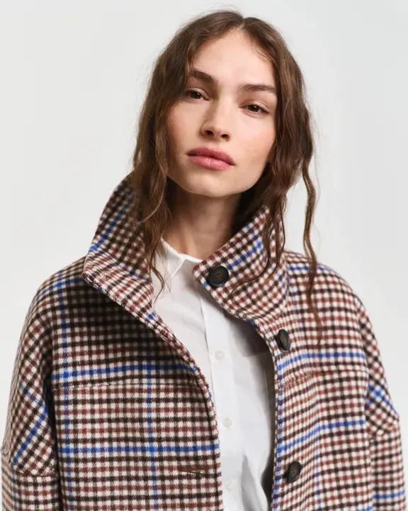 Checked Cropped Wool Jacket - College Blue