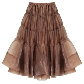 Chiffon High Waist Brown Ruffled Midi Skirts