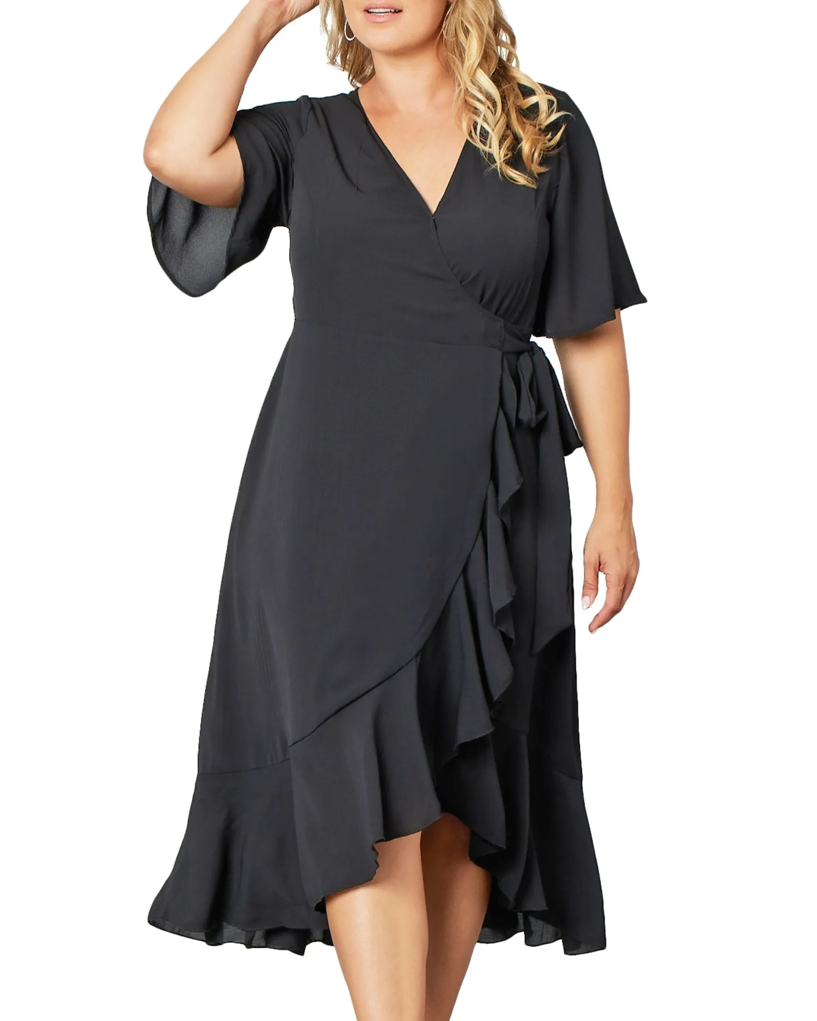 Chloe Crepe Wrap Dress | BLACK NOIR