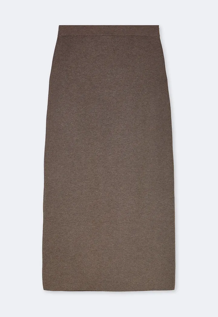 Choice Solid Straight Cut Knitted Skirt Brown