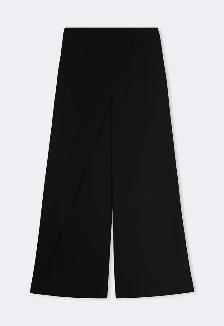 Choice Wrap Wide Leg Basic Trousers Black