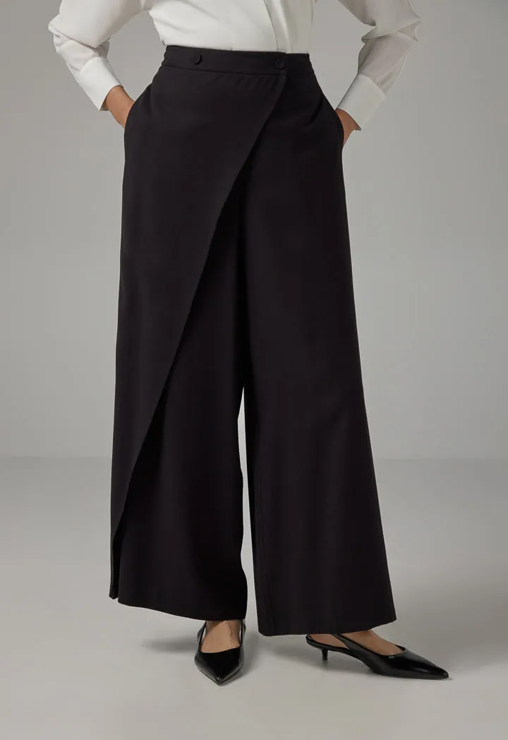 Choice Wrap Wide Leg Basic Trousers Black