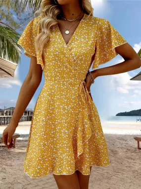 Claire™ Floral Print Ruffle Hem Wrap Dress