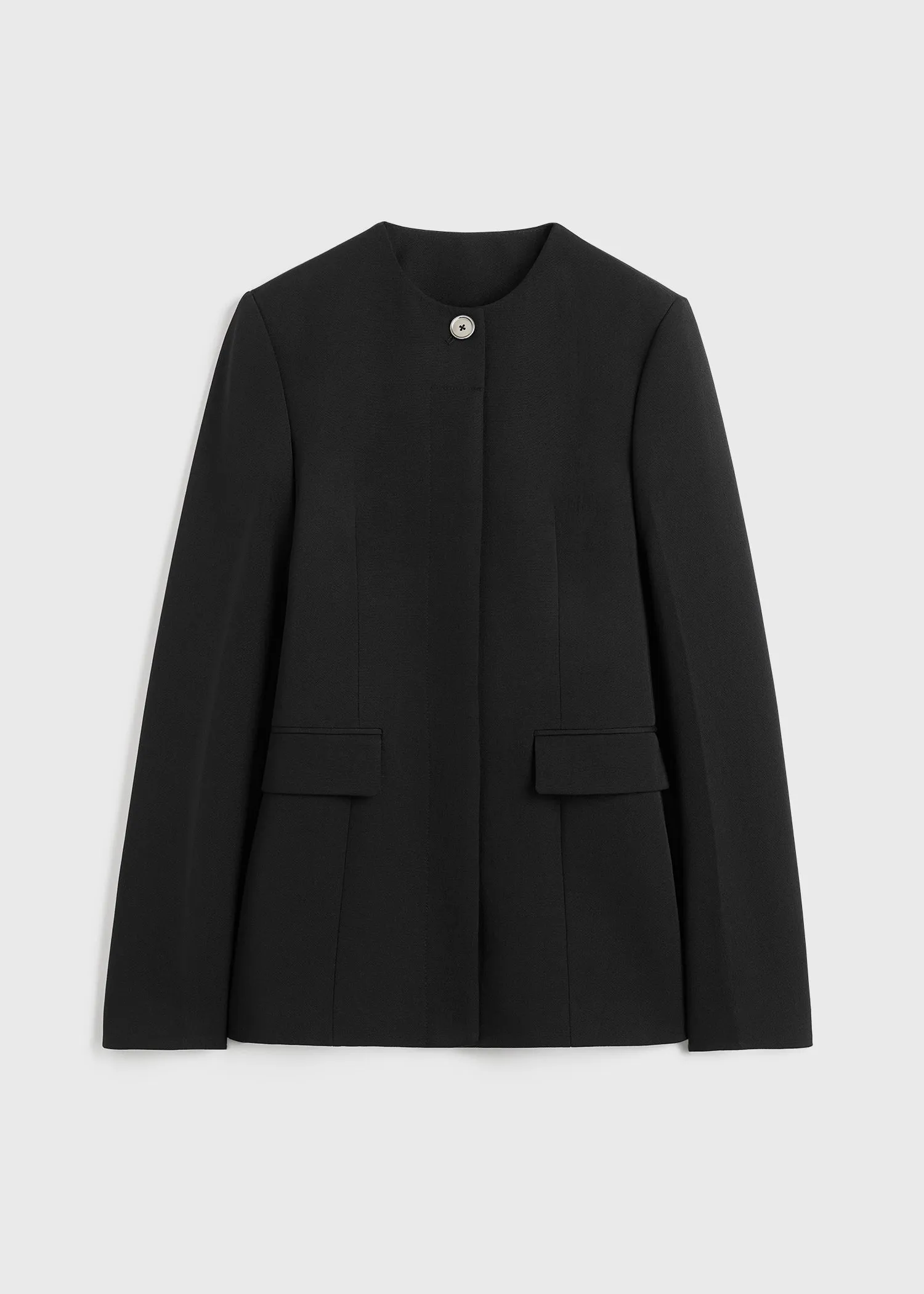 Collarless cinched jacket black