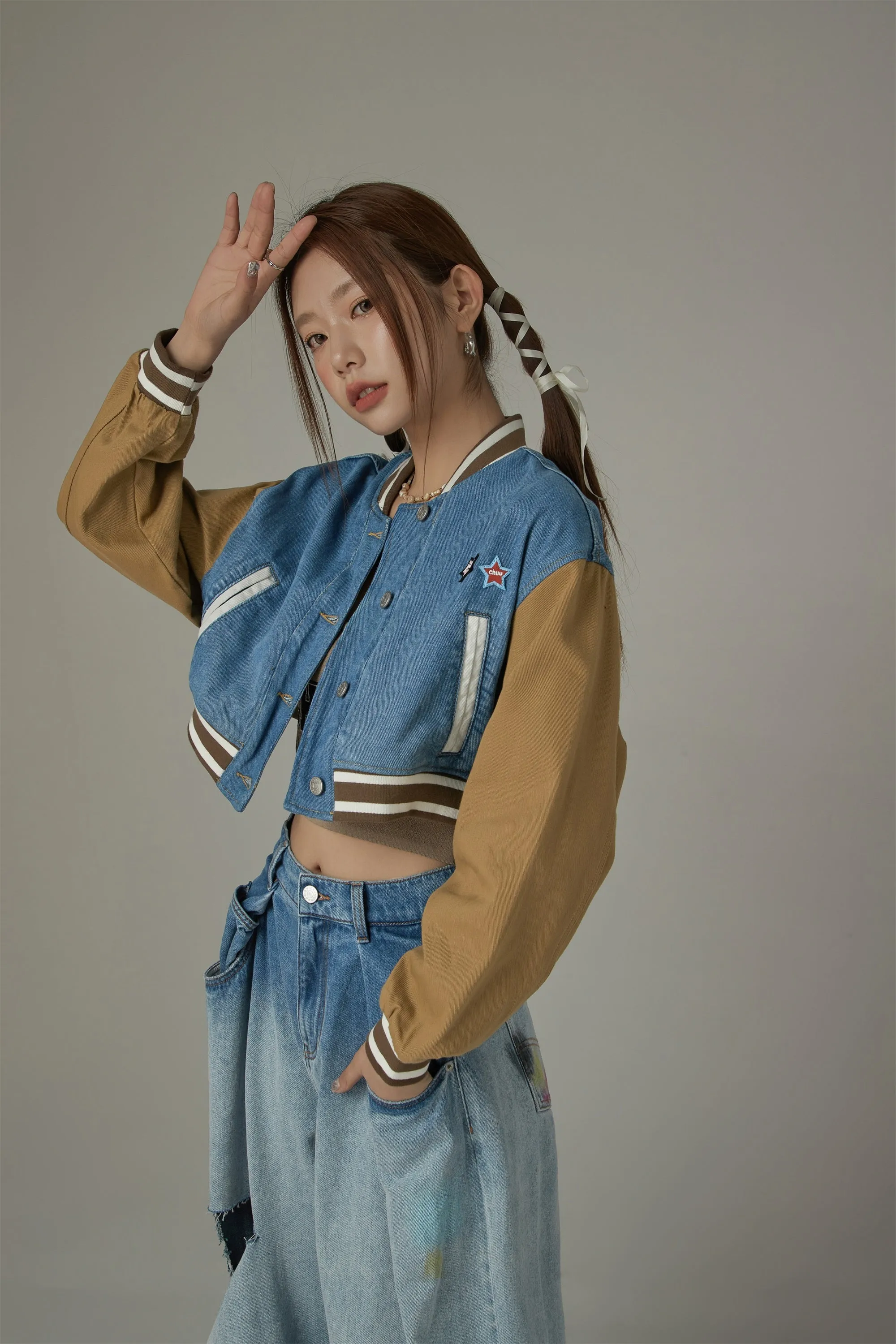 Color Matching Varsity Cropped Jacket