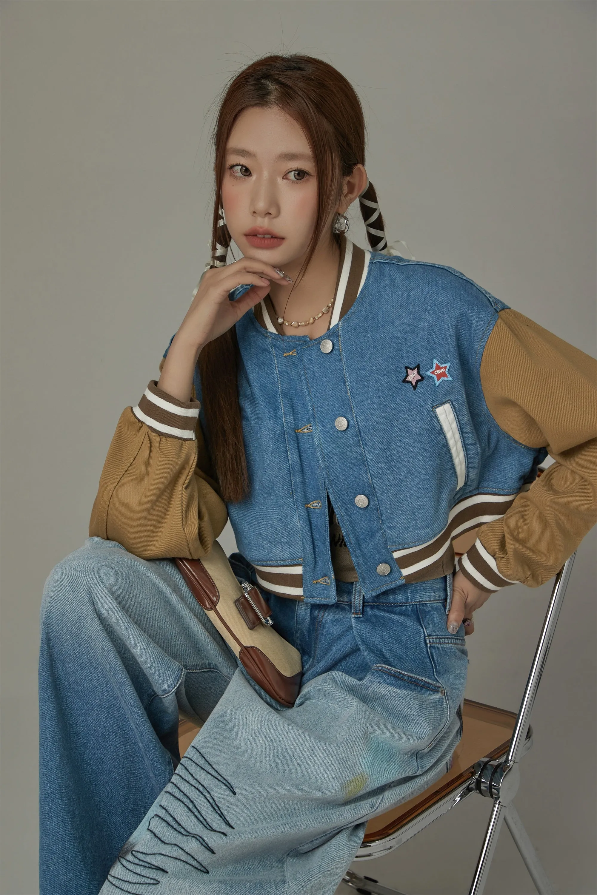 Color Matching Varsity Cropped Jacket