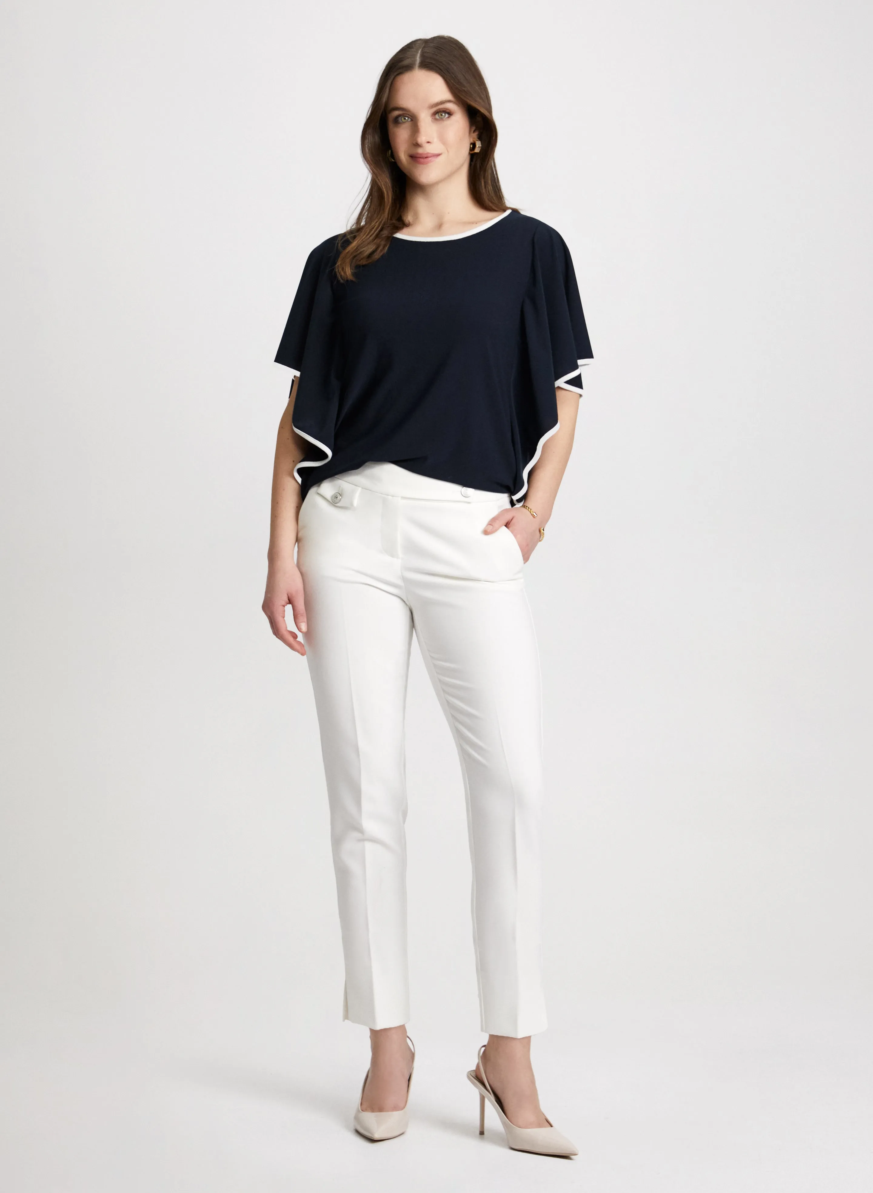 Contrast Trim Ruffle Sleeve Top