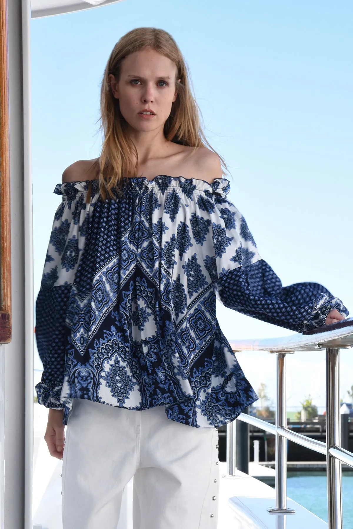 COOPER | TO THE MOON AND BACK TOP | NAVY PAISLEY