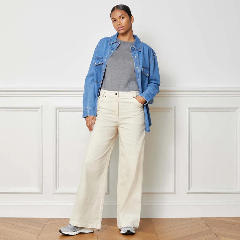 Cord Wide Leg Trouser In Cream by Albaray