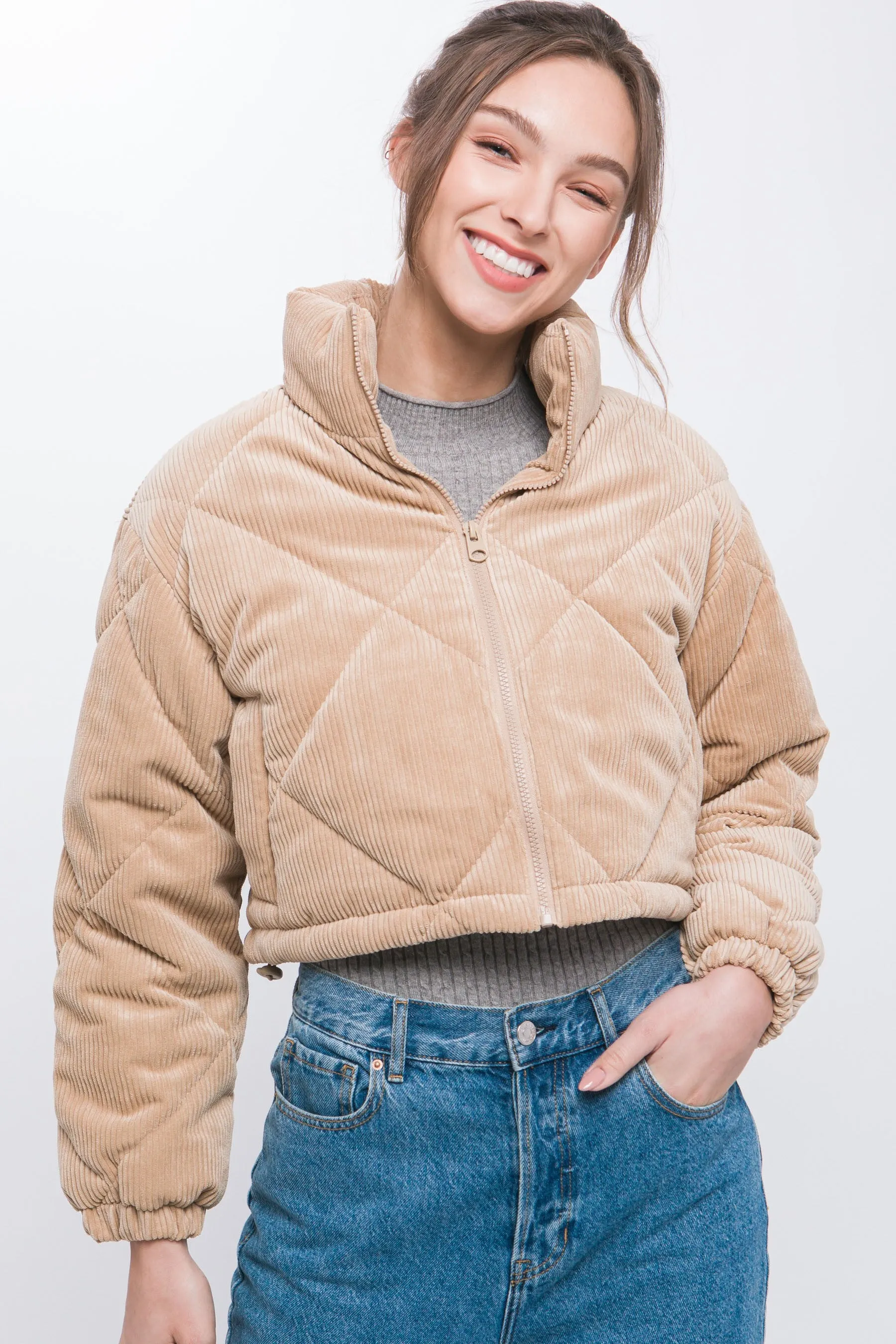 Corduroy Cropped Puffer Jacket