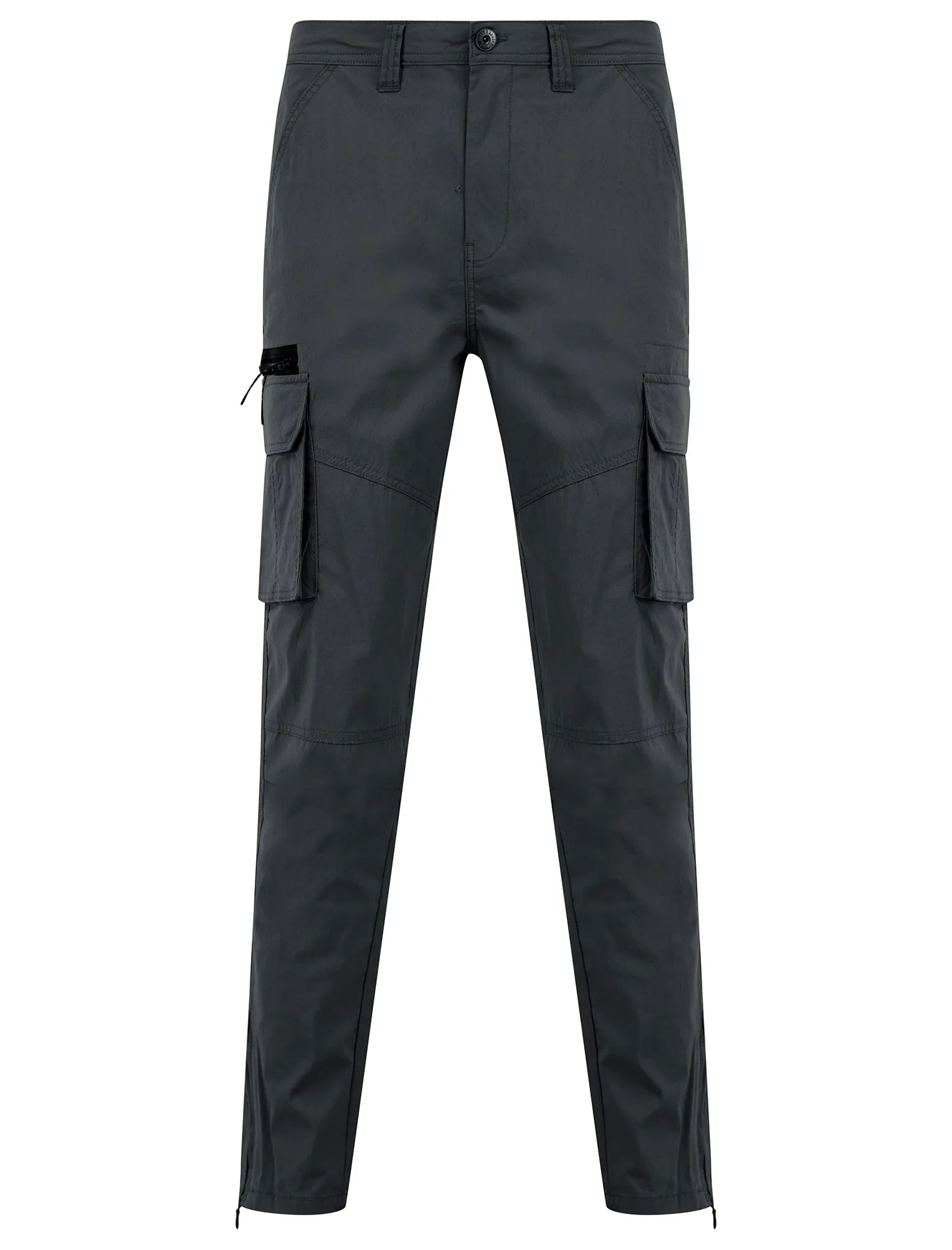 Costello Cotton Blend Multi-Pocket Cargo Trousers in Gray Pinstripe - Tokyo Laundry