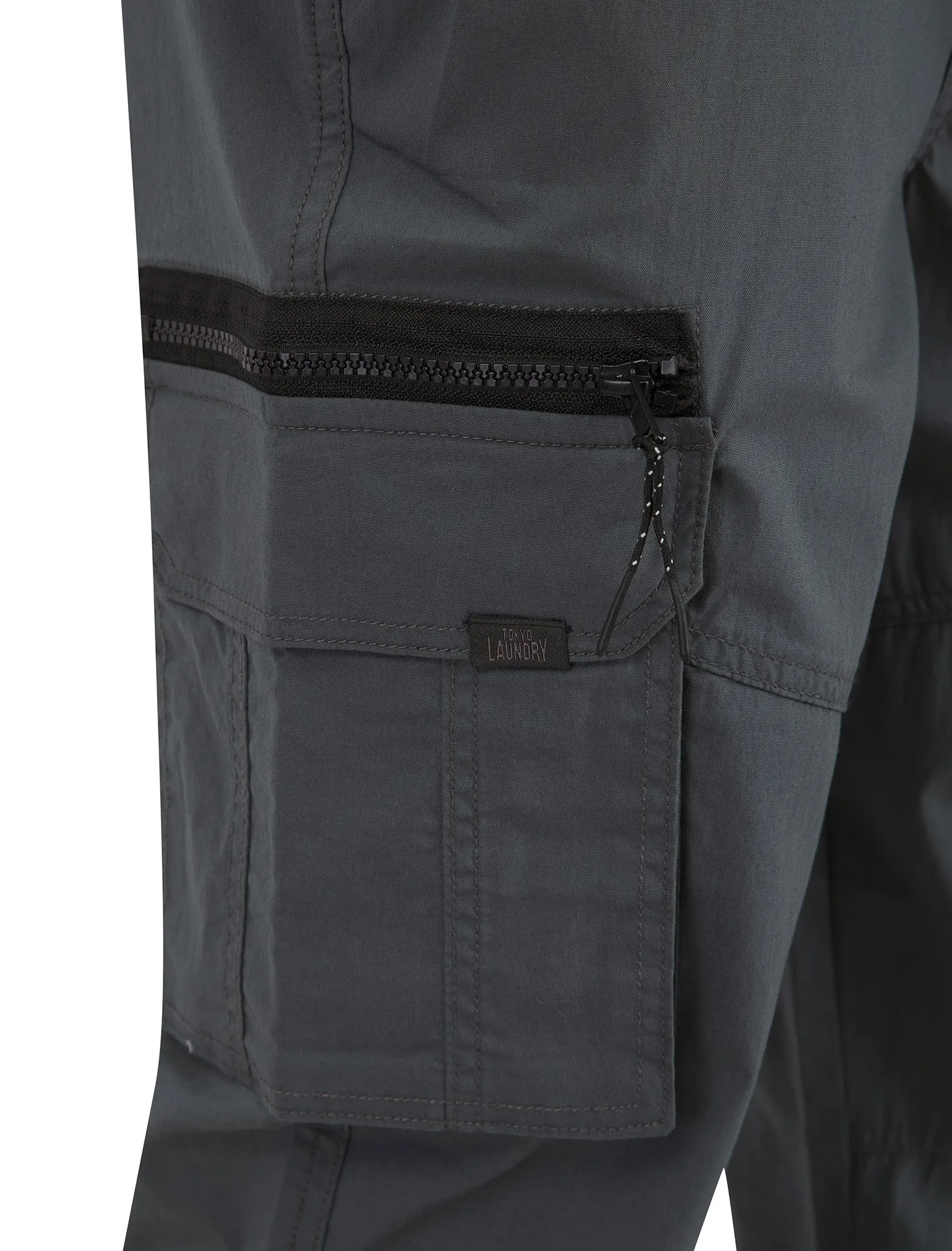 Costello Cotton Blend Multi-Pocket Cargo Trousers in Gray Pinstripe - Tokyo Laundry