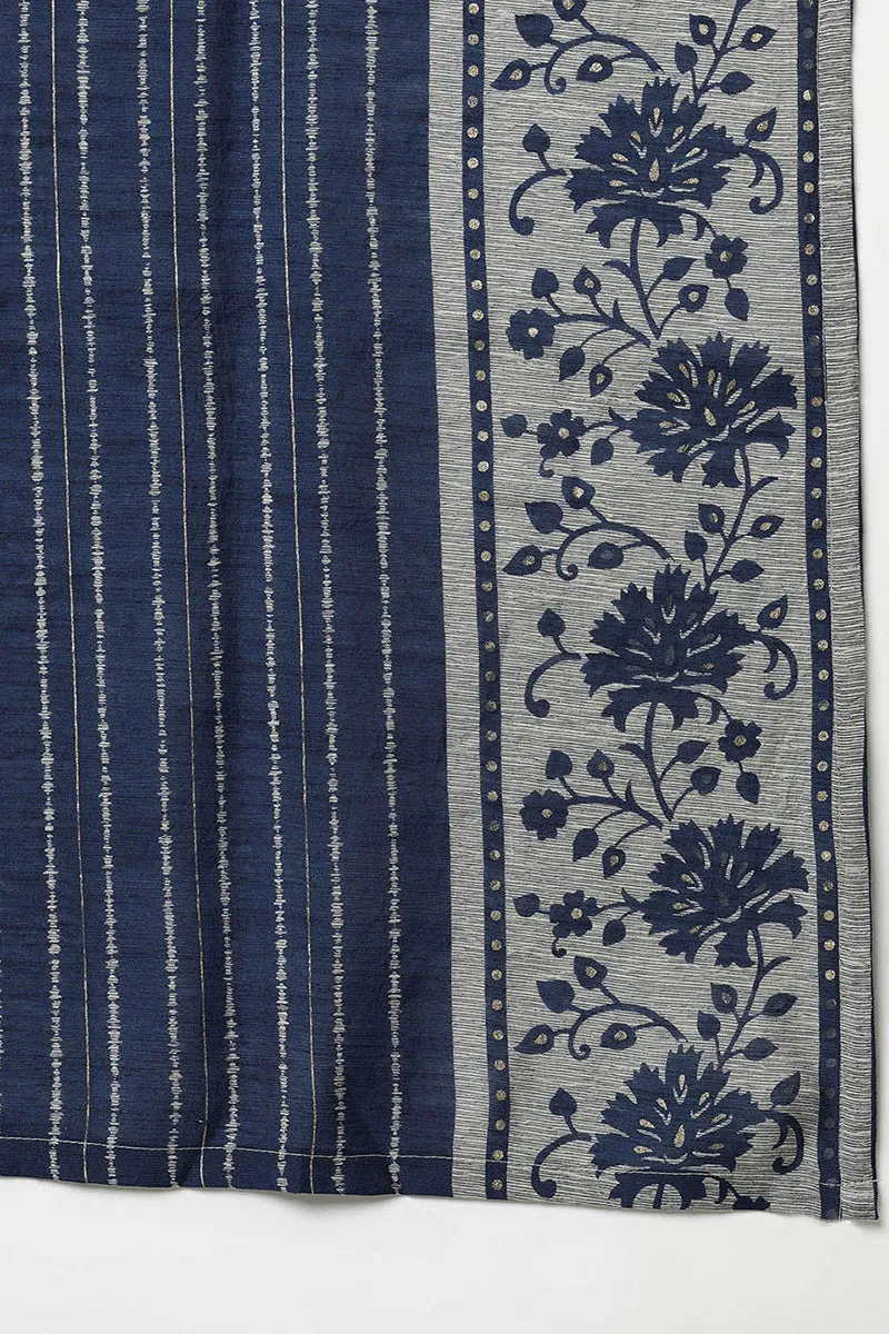 Cotton Blend Grey Straight Printed Kurta Pant With Blue Dupatta