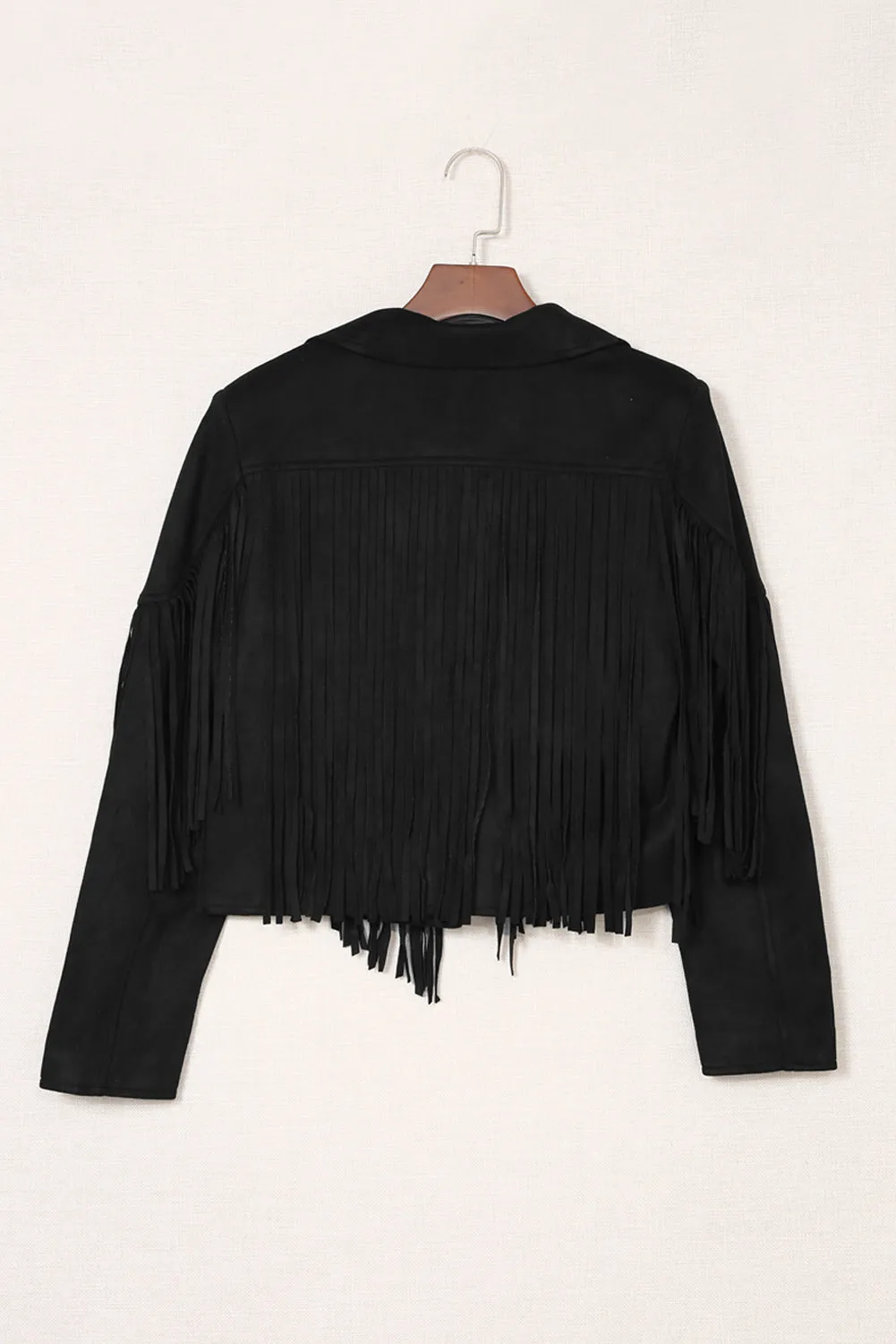 Cropped Fringe Faux Suede Jacket