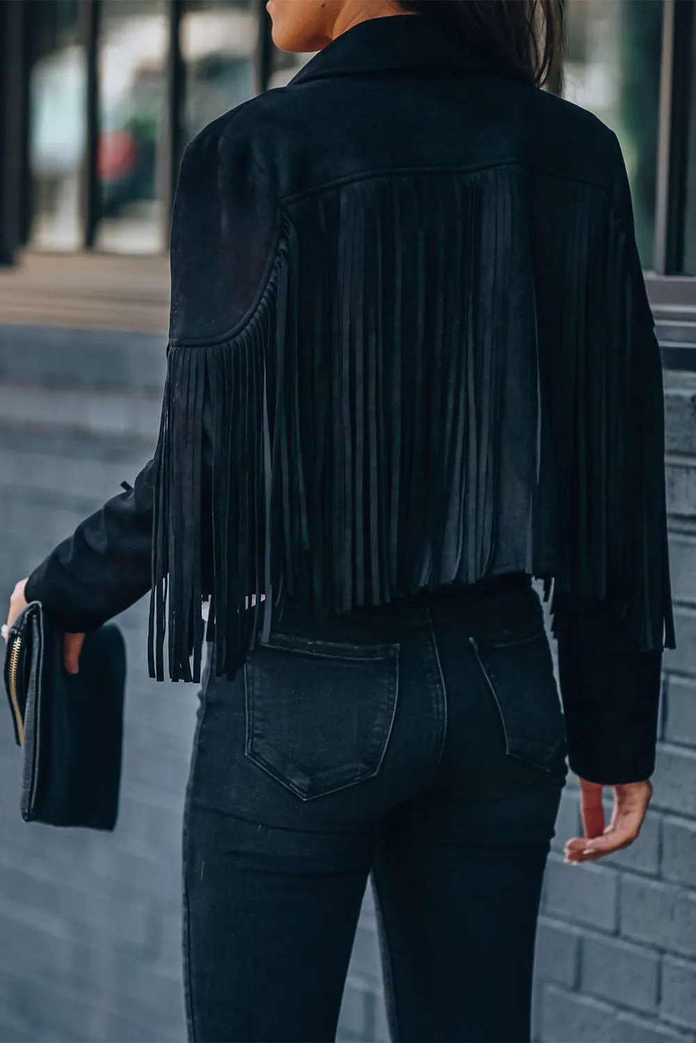 Cropped Fringe Faux Suede Jacket