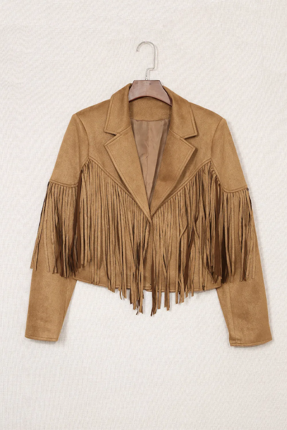 Cropped Fringe Faux Suede Jacket