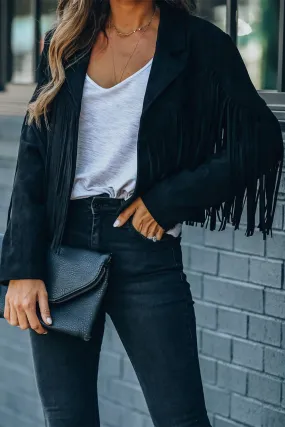 Cropped Fringe Faux Suede Jacket