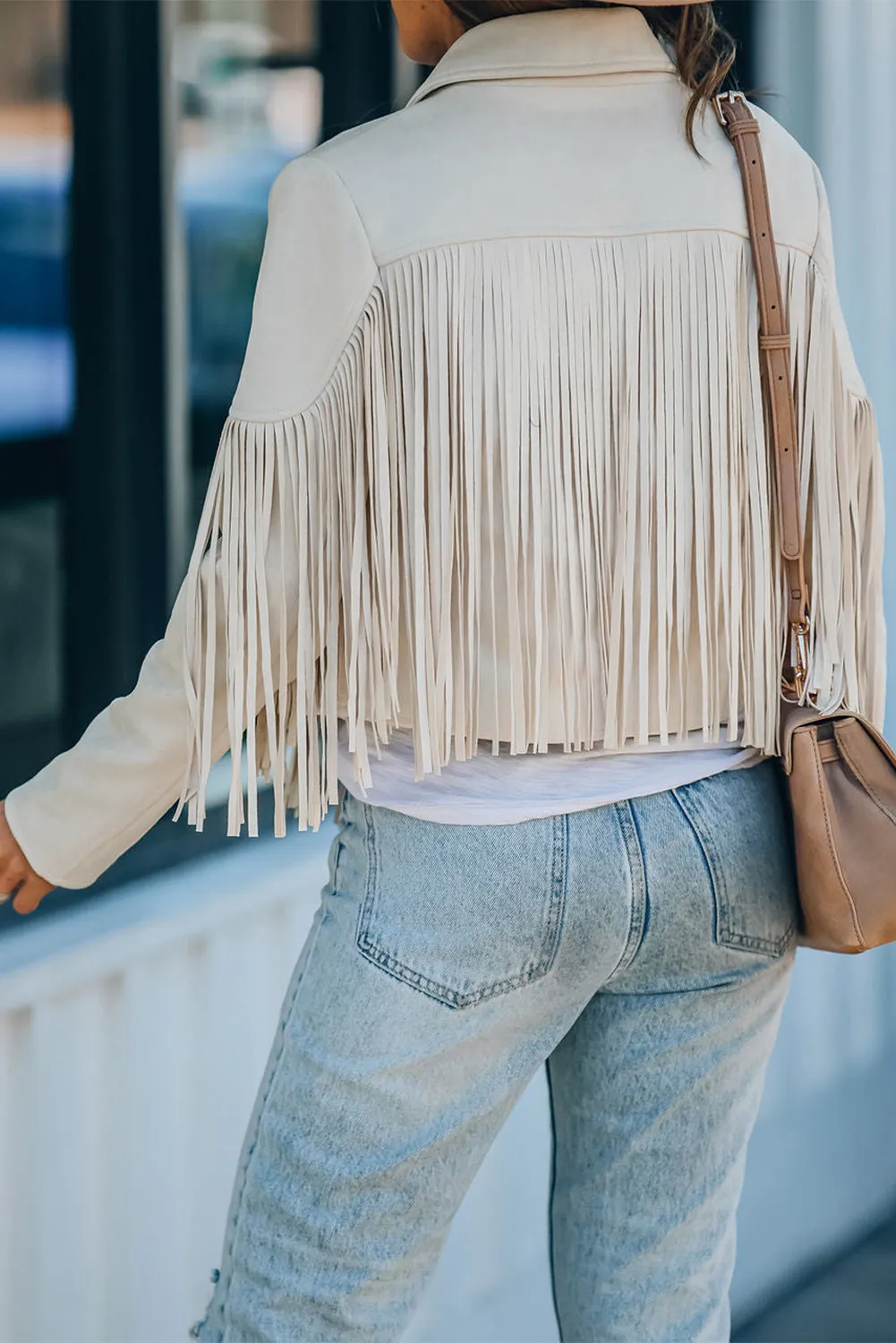 Cropped Fringe Faux Suede Jacket