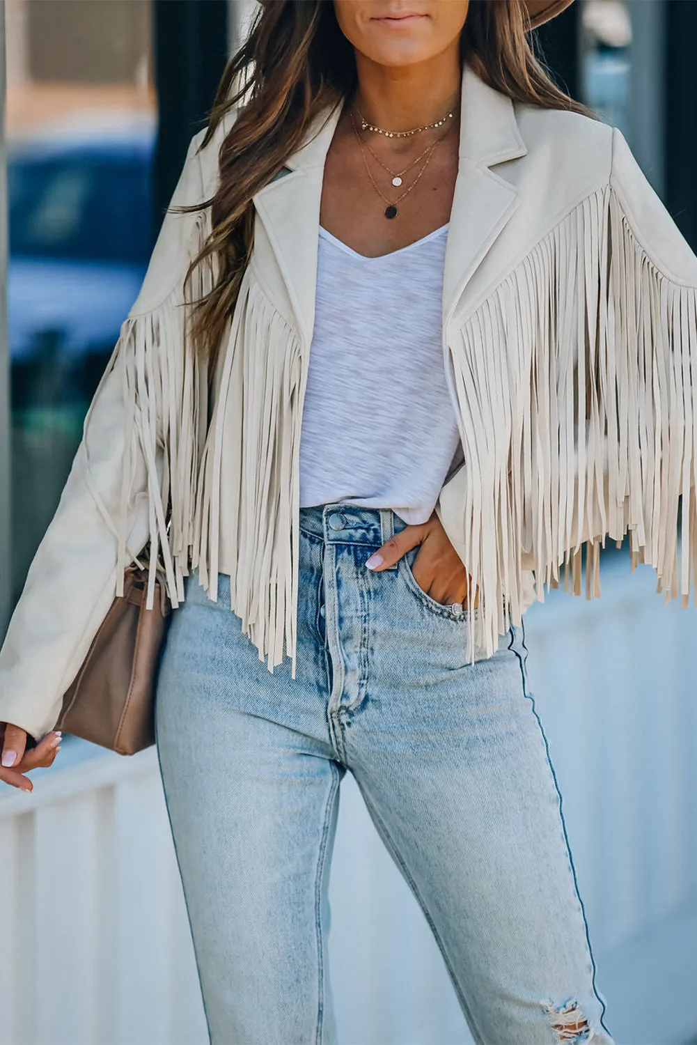 Cropped Fringe Faux Suede Jacket