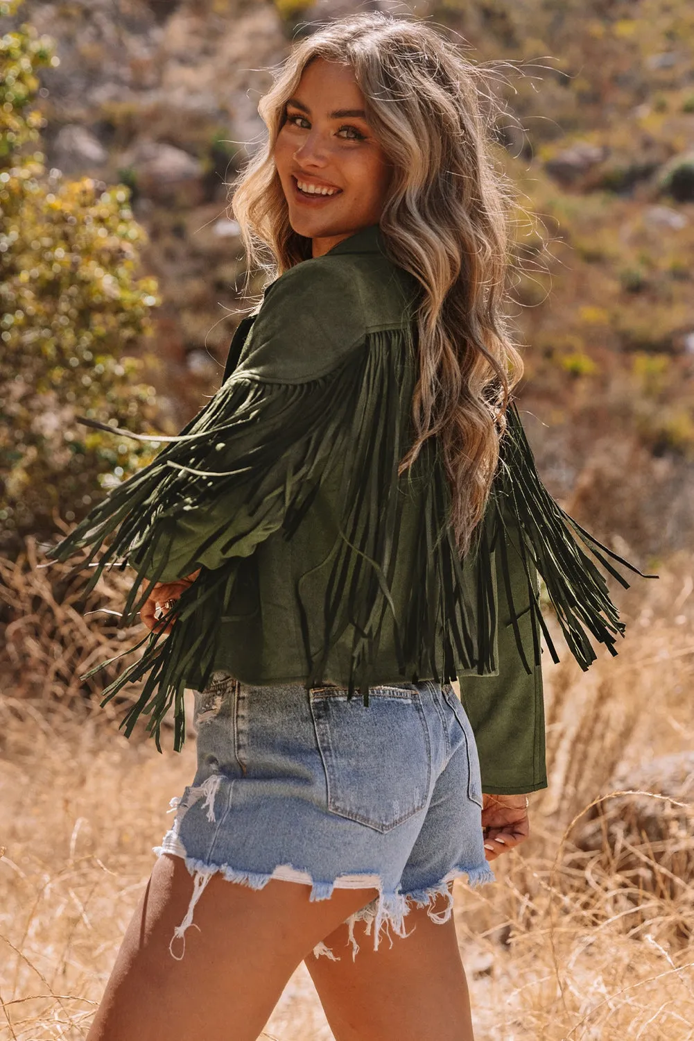 Cropped Fringe Faux Suede Jacket