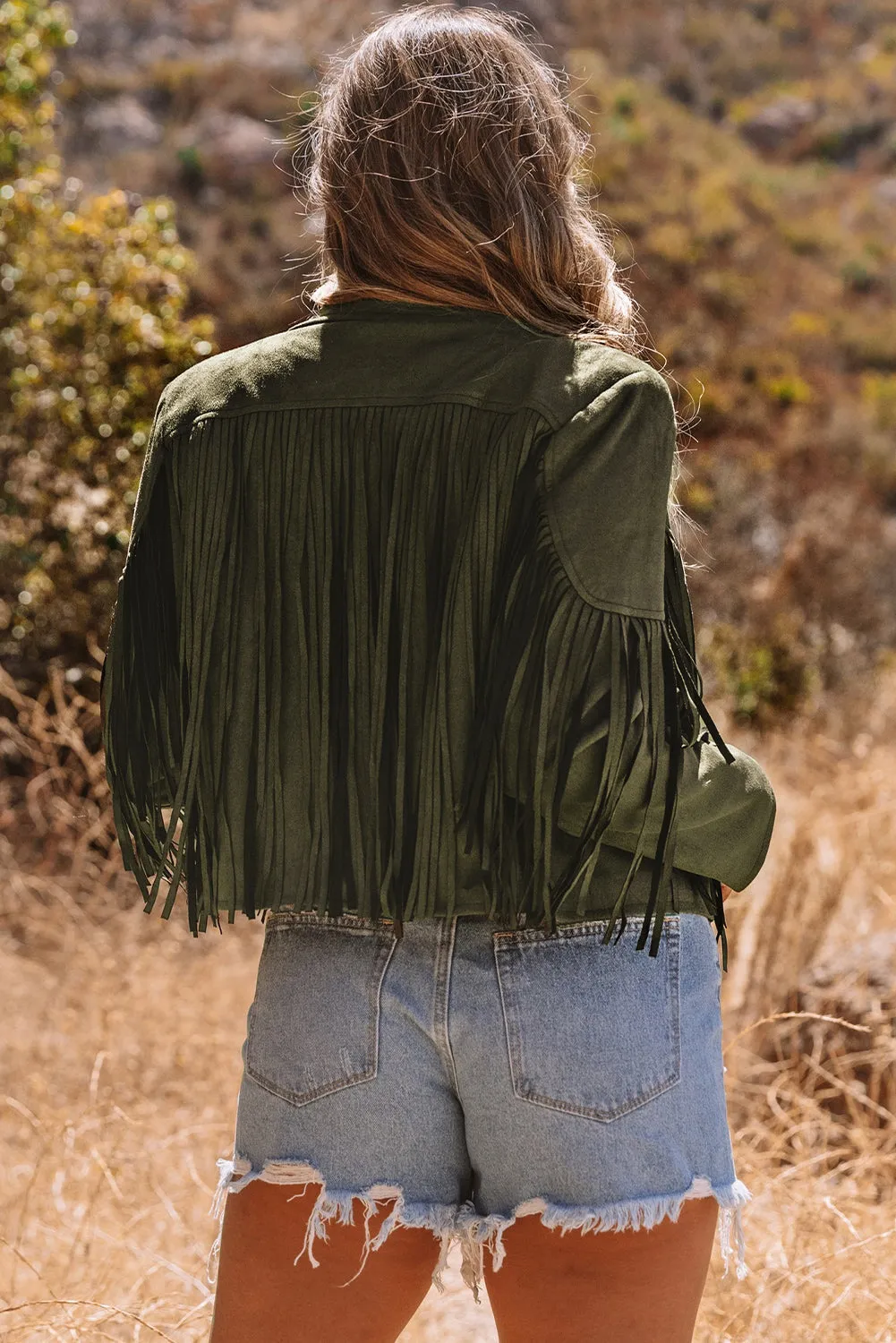 Cropped Fringe Faux Suede Jacket