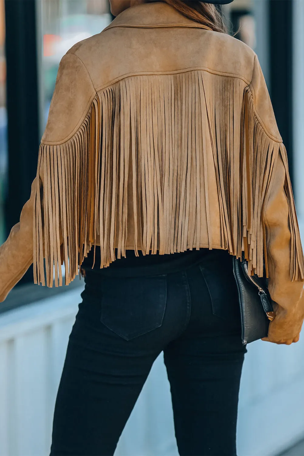 Cropped Fringe Faux Suede Jacket