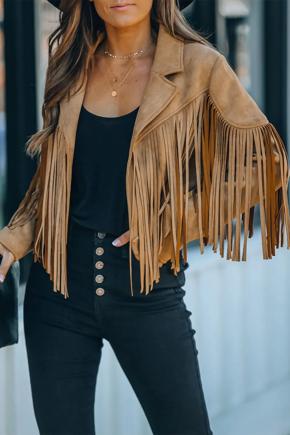 Cropped Fringe Faux Suede Jacket