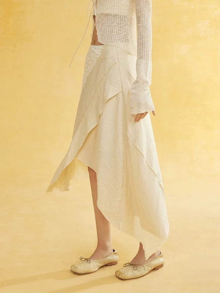 Crumply Asymmetry Nichi Long Natural Skirt