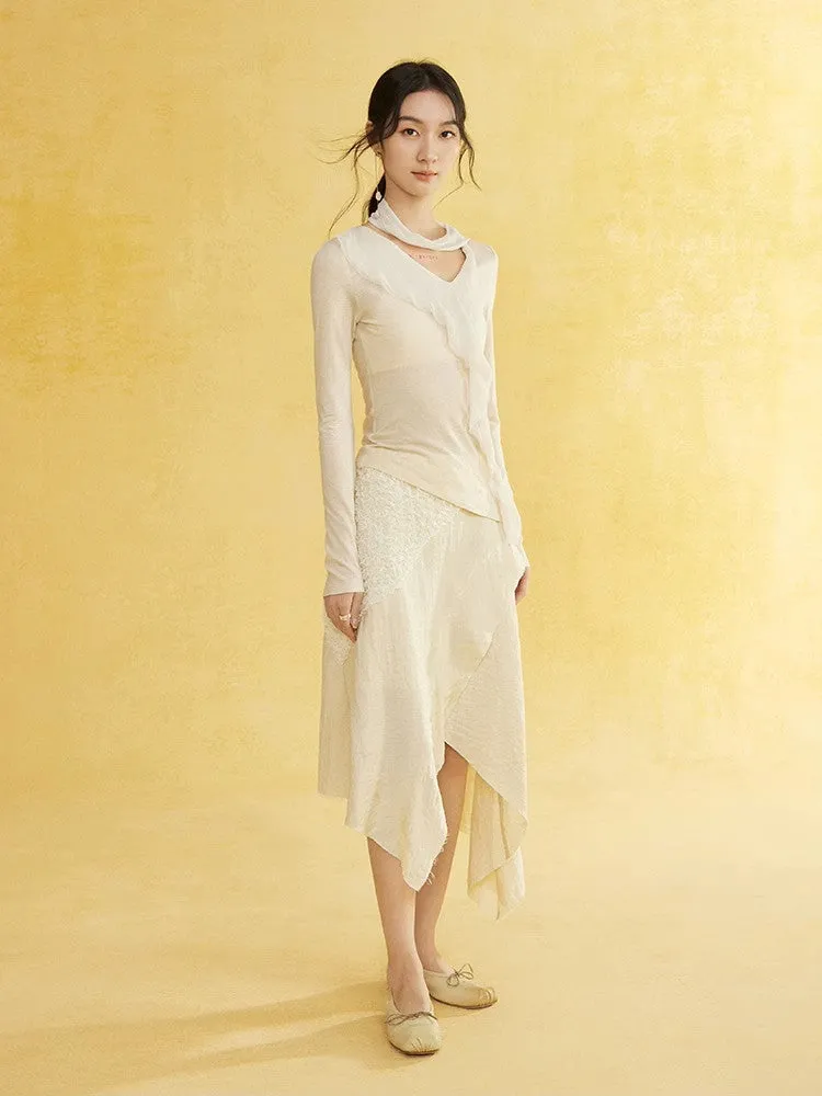 Crumply Asymmetry Nichi Long Natural Skirt