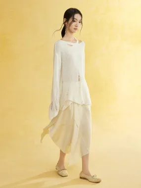 Crumply Asymmetry Nichi Long Natural Skirt