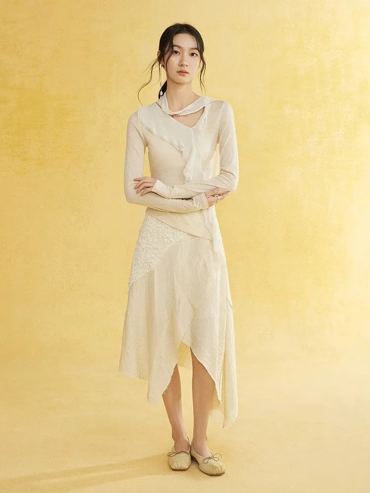 Crumply Asymmetry Nichi Long Natural Skirt