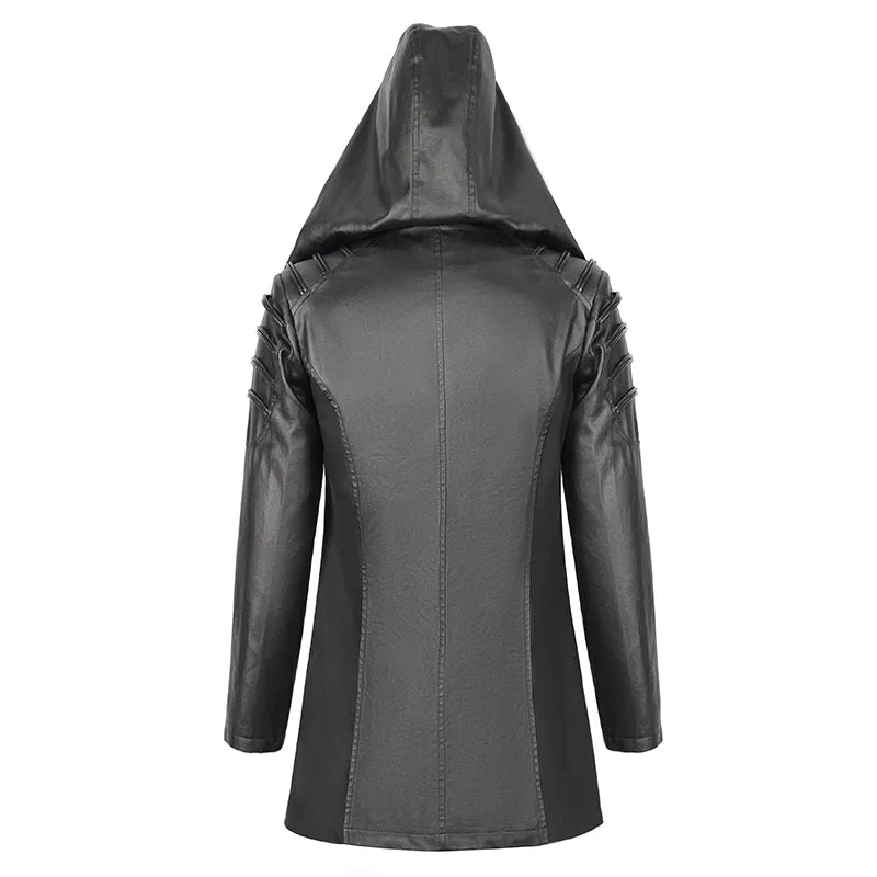 CT217 Dark punk hooded imitation leather men's jacket