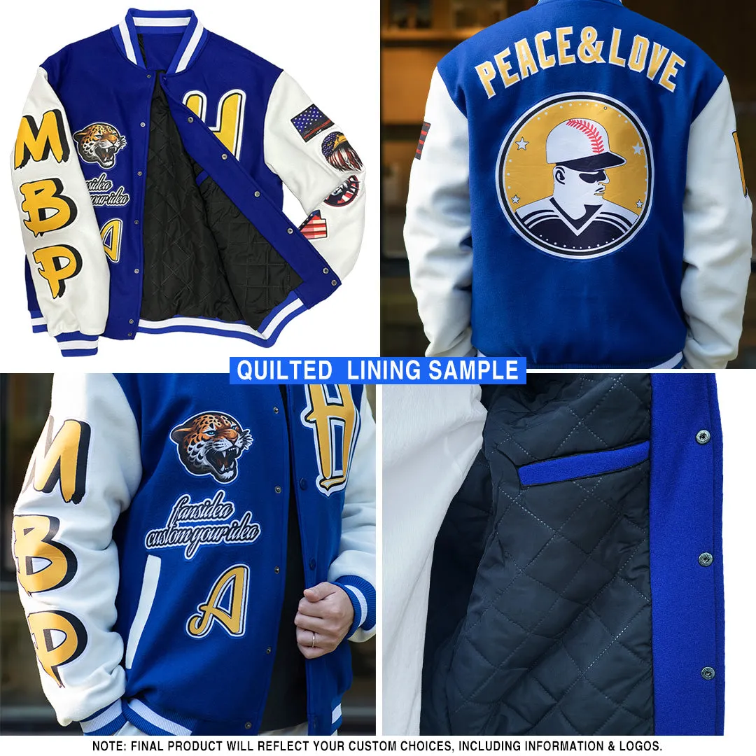 Custom Black Old Gold-Gray Bomber Full-Snap Varsity Letterman Two Tone Jacket