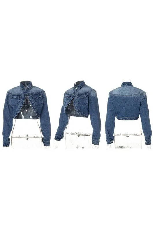 CX263 Distressed Denim Cropped Jacket