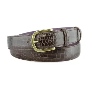 Dark brown mock crocodile belt with gold buckle