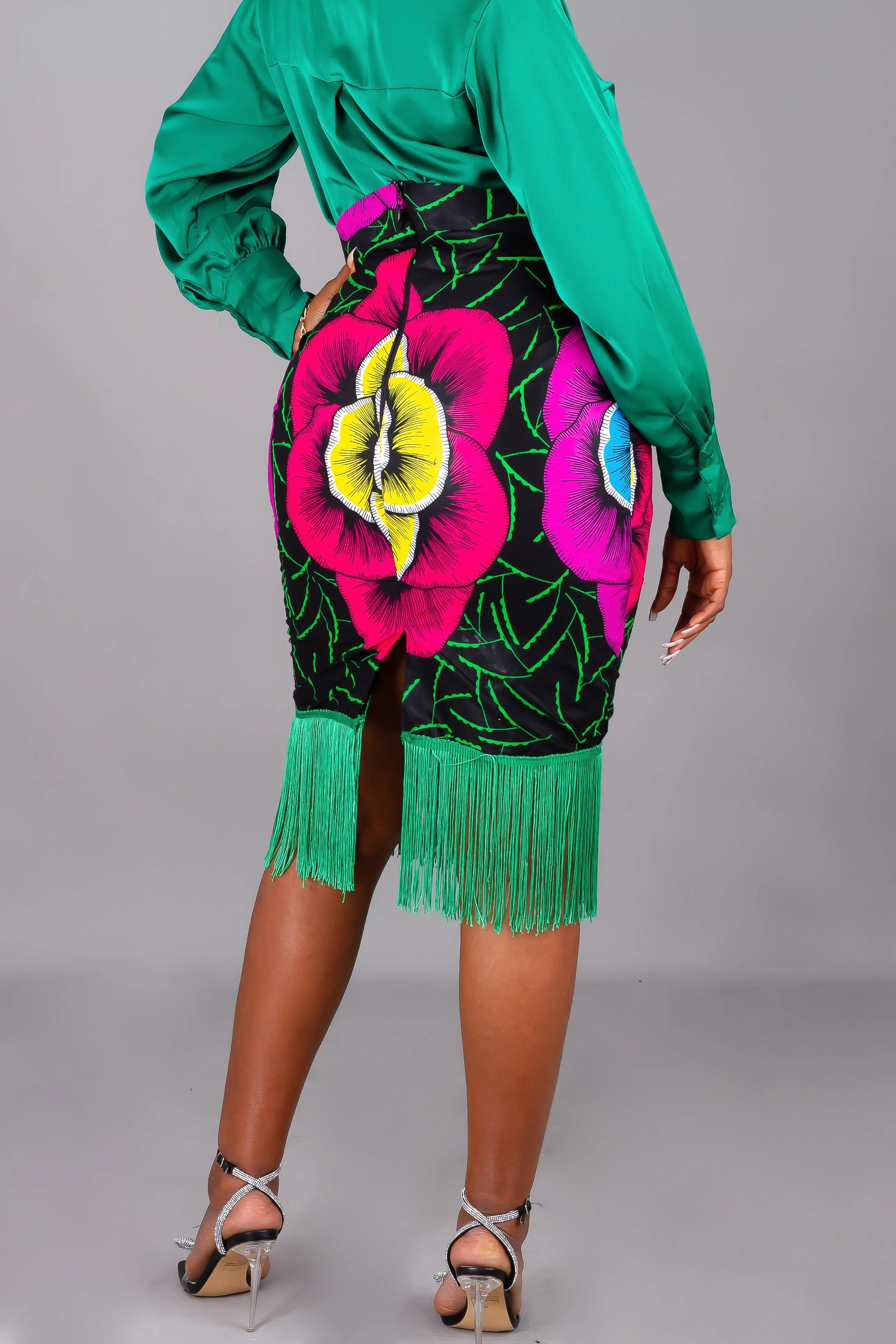 Dayo Fringe African Print Midi Skirt | Amazin Apparels