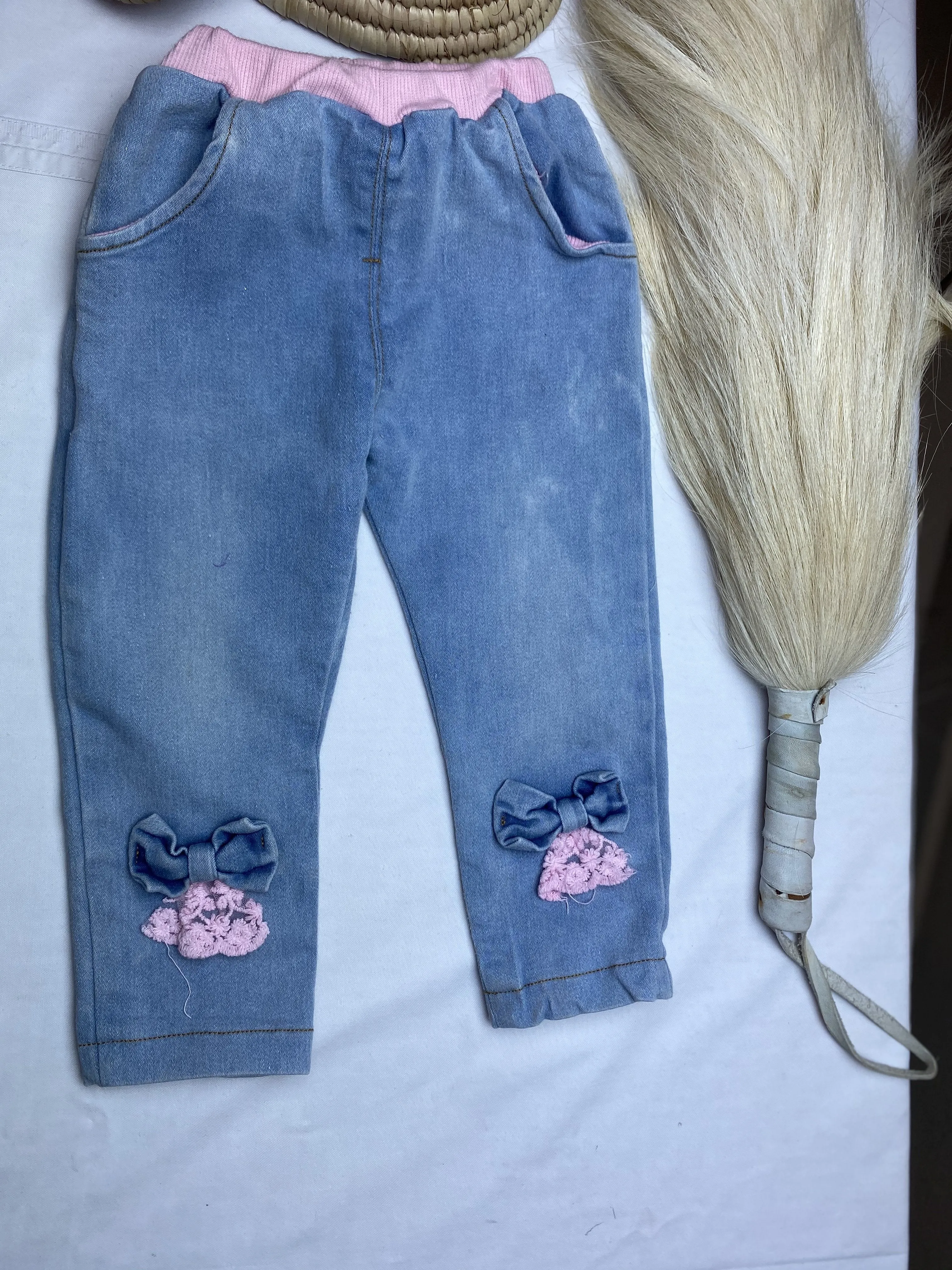 Denim Jeans suit with pink highlights for Girls - 2 to 5 years old