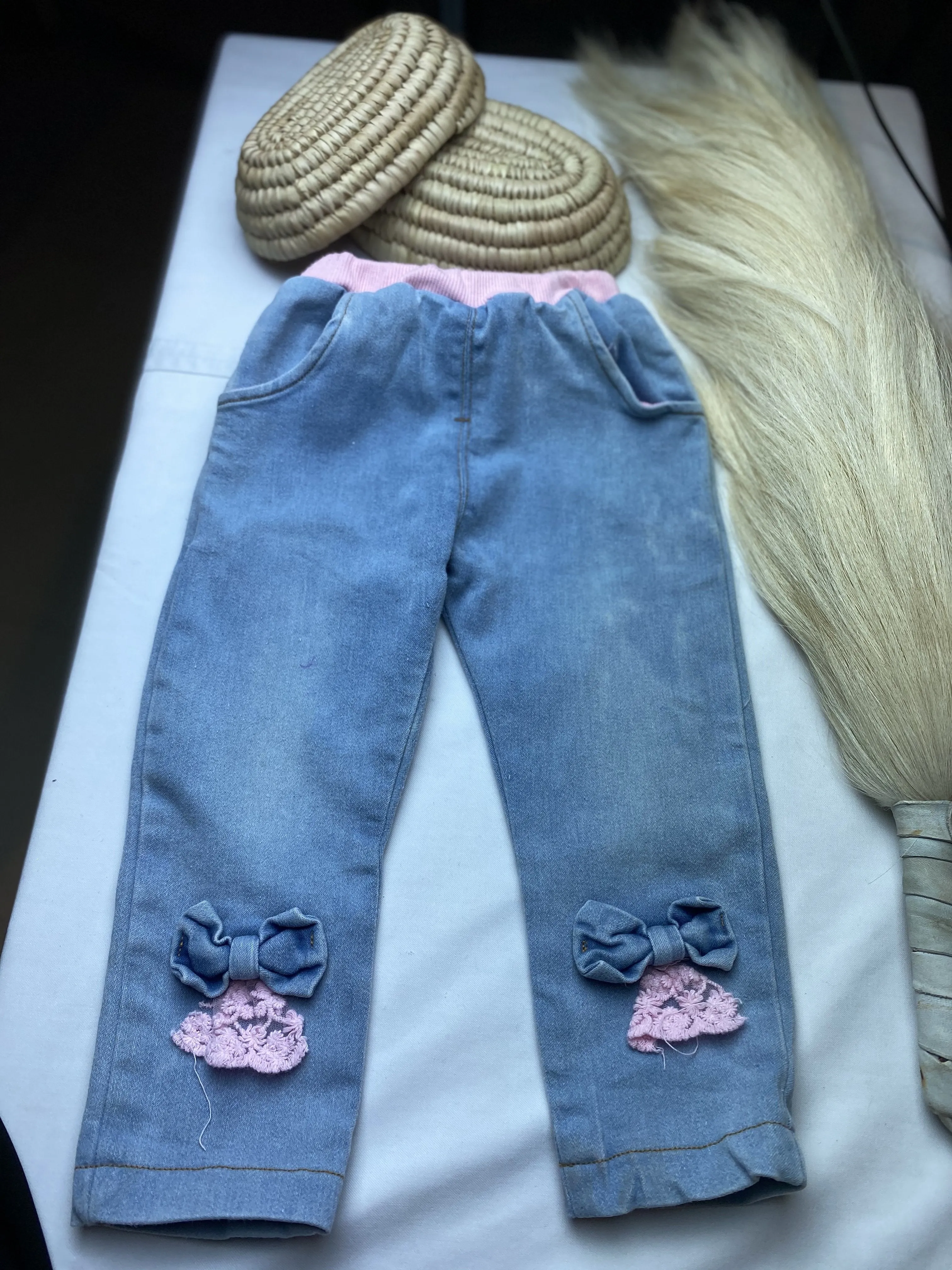 Denim Jeans suit with pink highlights for Girls - 2 to 5 years old