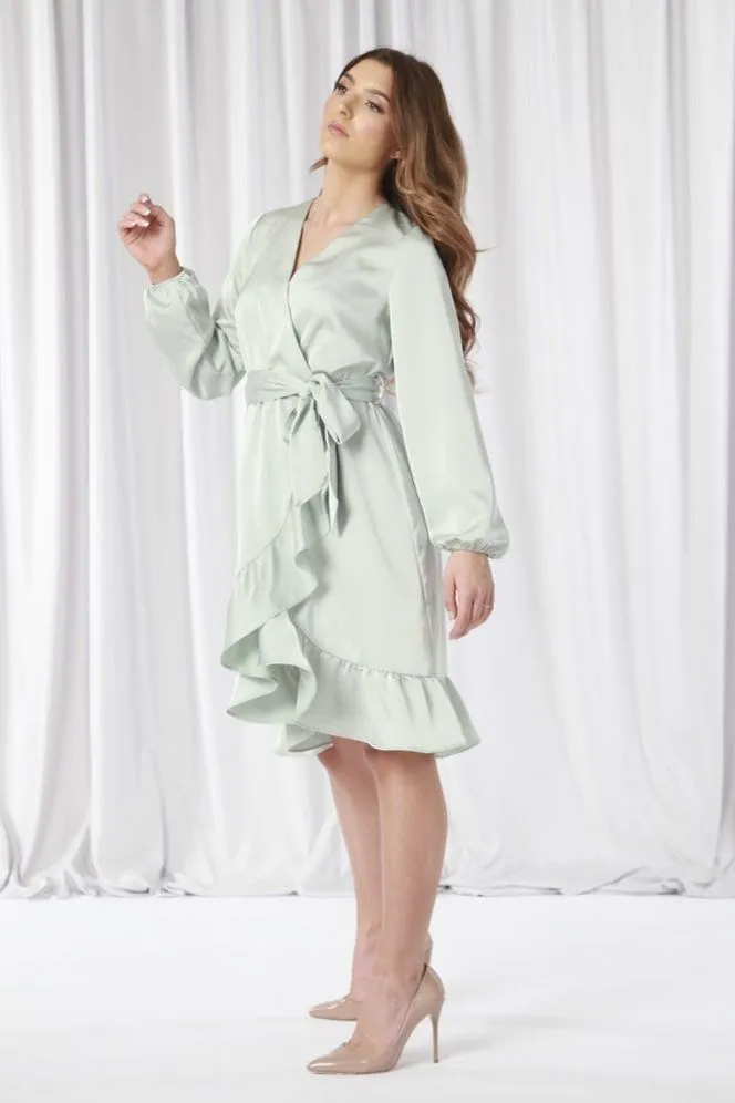 Double Second Sage Frill Wrap Dress