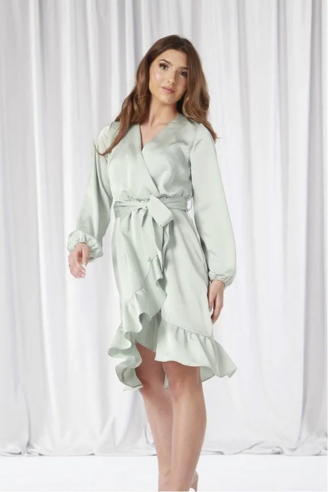 Double Second Sage Frill Wrap Dress