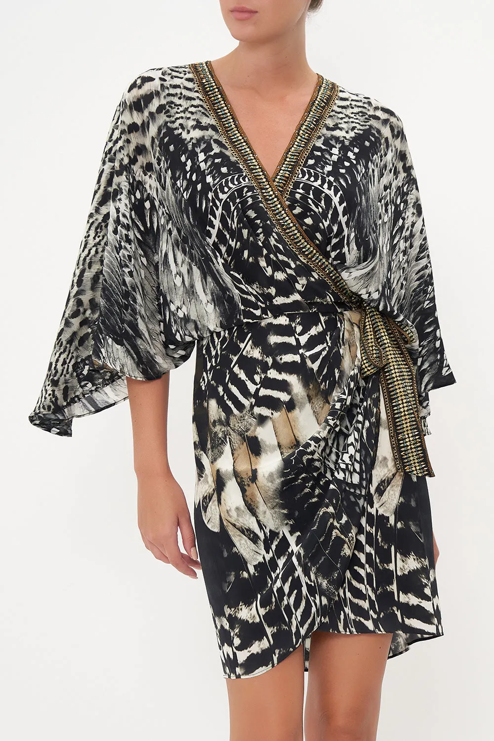 DRAPED FRONT WRAP DRESS NIGHT OWL