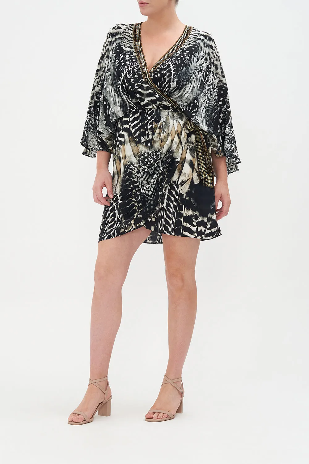 DRAPED FRONT WRAP DRESS NIGHT OWL