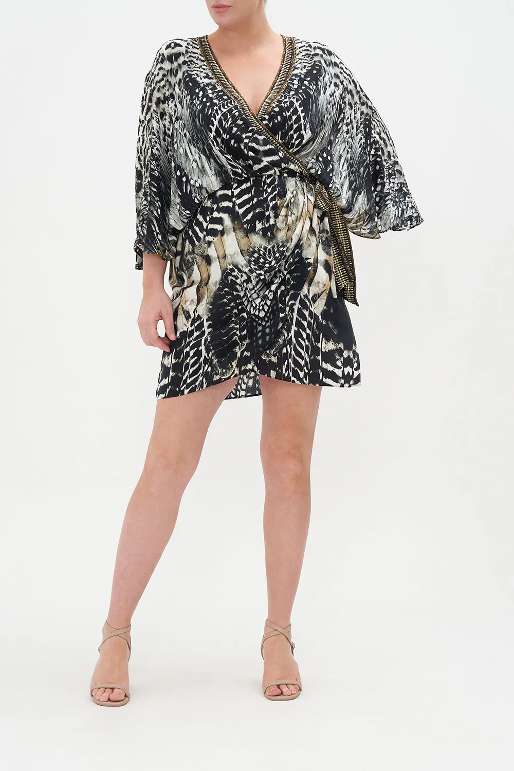 DRAPED FRONT WRAP DRESS NIGHT OWL