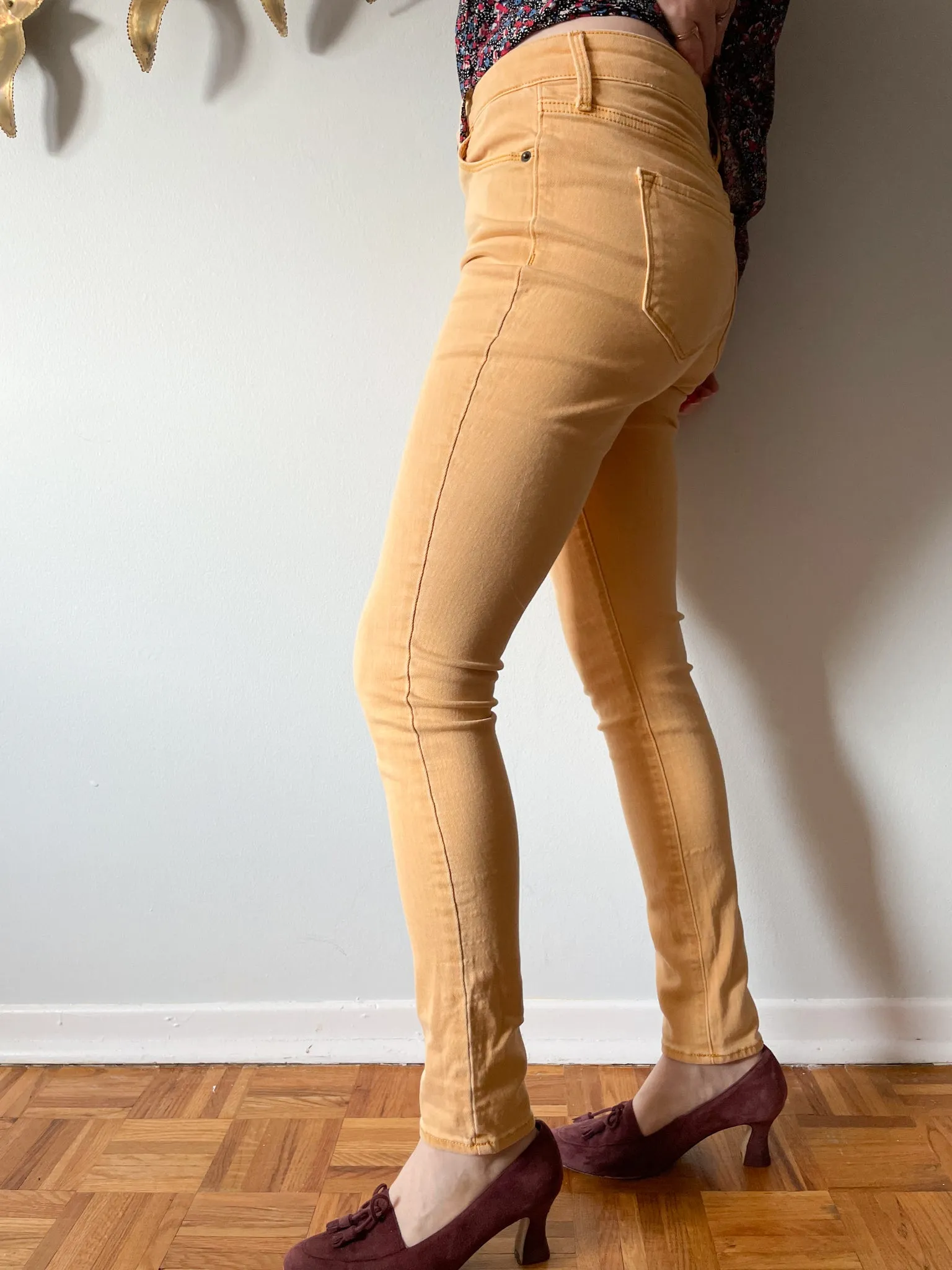 Dusty Yellow Rockstar Super Skinny  Mid Rise Stretch Jeans - Size 6