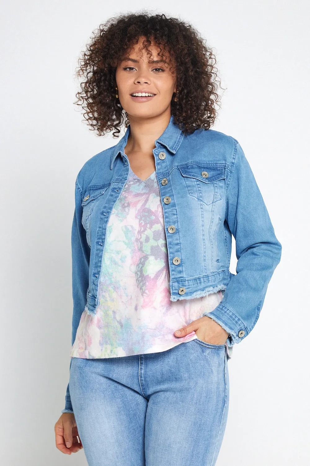 Echo Cropped Denim Jacket - Blue Wash