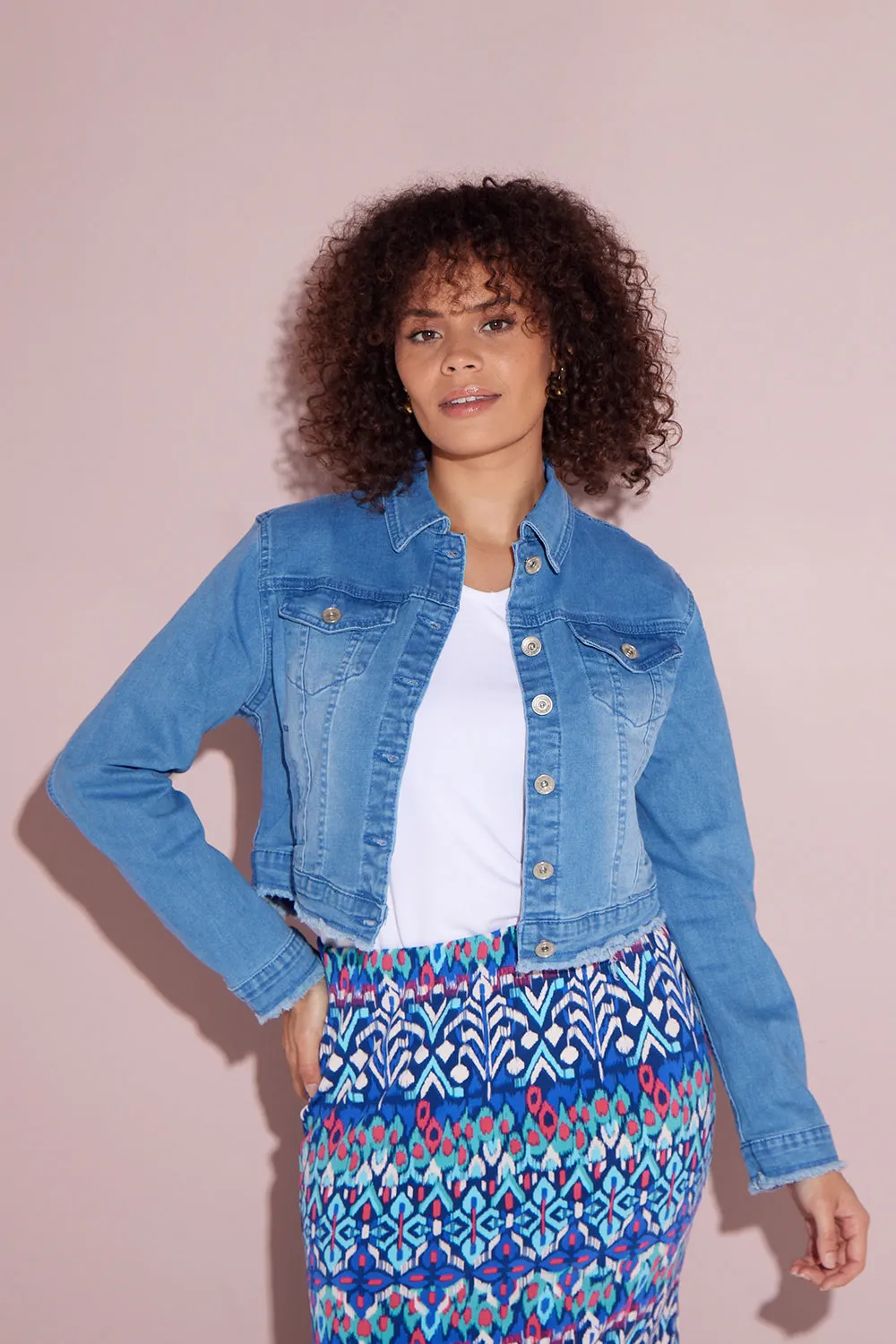 Echo Cropped Denim Jacket - Blue Wash