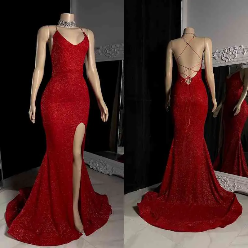 Elegant Criss-cross Straps Mermaid Split Front Prom Dresses