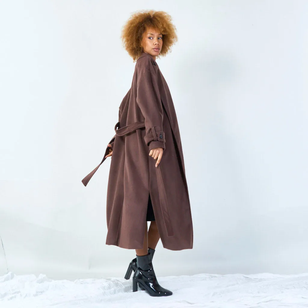 Elegant long trench coat with tie belt wholesale