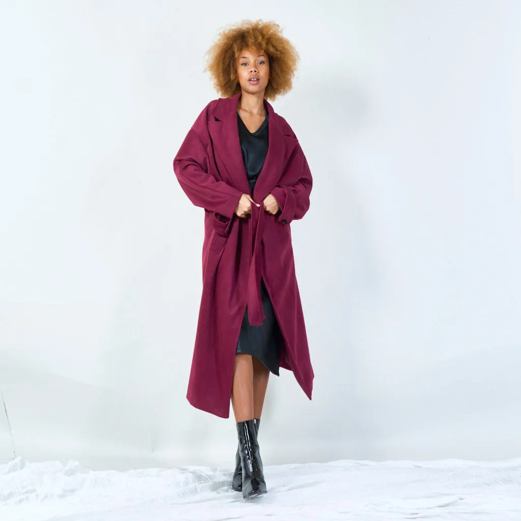 Elegant long trench coat with tie belt wholesale